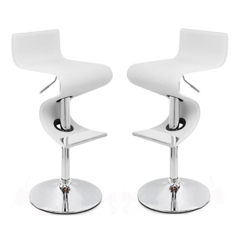 Pemberly Row Faux Leather Height Adjustable Bar Stool in White - Set of 2
