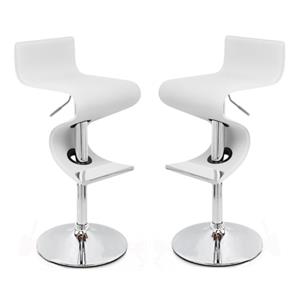 Pemberly Row Faux Leather Height Adjustable Bar Stool in White - Set of 2