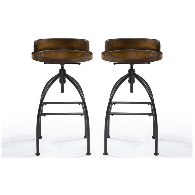 Pemberly Row Adjustable Bar Stool in Natural and Black - Set of 2