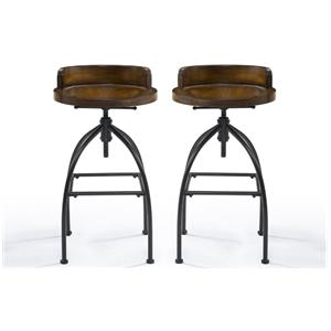Pemberly Row Adjustable Bar Stool in Natural and Black - Set of 2