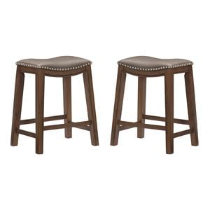 Pemberly Row 24&quot Faux Leather Saddle Counter Stool in Gray - Set of 2