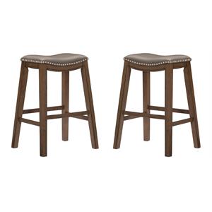 Pemberly Row 29&quot Upholstered Faux Leather Saddle Bar Stool in Gray - Set of 2
