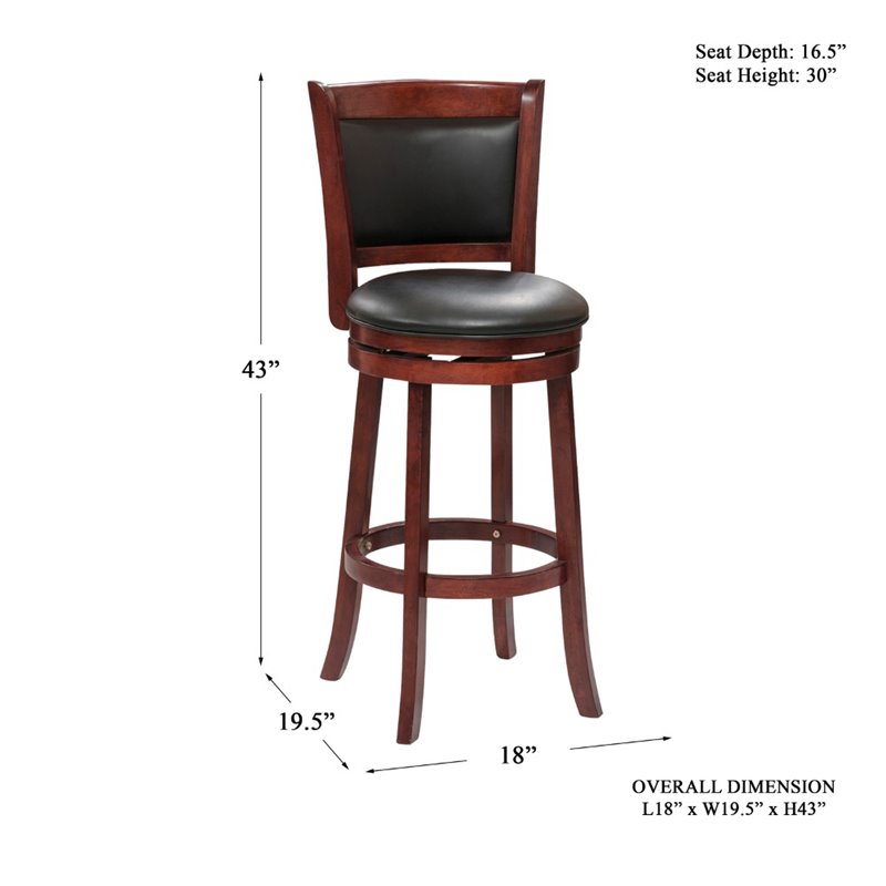 Pemberly Row Faux Leather Bar Stool Set with Wood Base in Dark Cherry - Set of 2