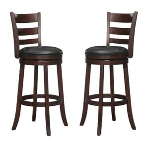 Pemberly Row 29&quot Faux Leather Swivel Wood Bar Stool in Dark Cherry - Set of 2
