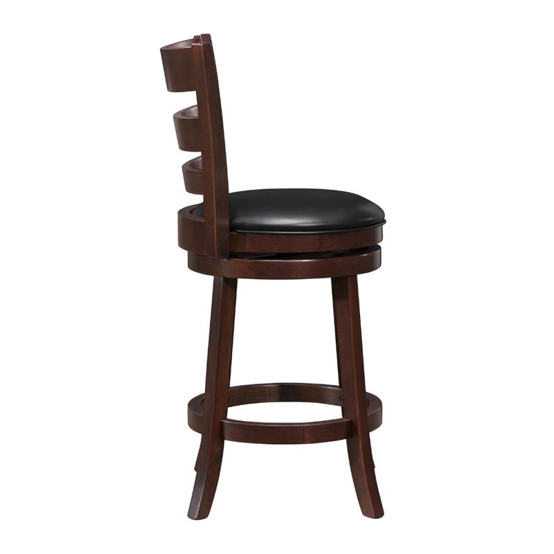 Pemberly Row Ladderback Faux Leather Counter Stool in Dark Cherry - Set of 2