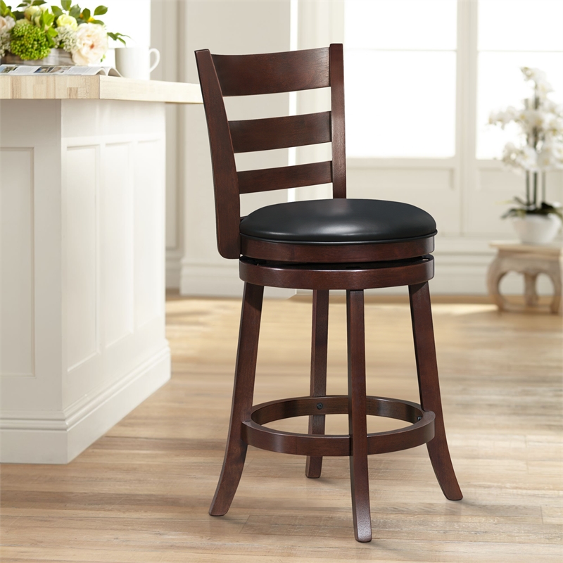 Pemberly Row Ladderback Faux Leather Counter Stool in Dark Cherry - Set of 2