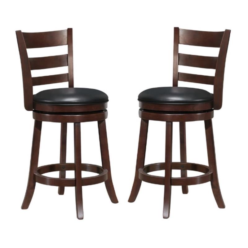 Pemberly Row Ladderback Faux Leather Counter Stool in Dark Cherry - Set of 2