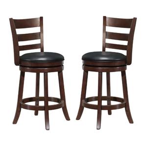 Pemberly Row Ladderback Faux Leather Counter Stool in Dark Cherry - Set of 2