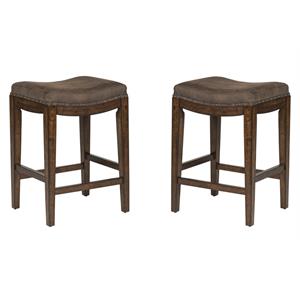 Pemberly Row Upholstered Saddle Wood BarStool in Walnut Gray - Set of 2