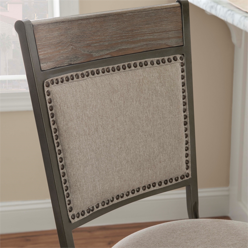 Pemberly Row Upholstered Bar Stool with Metal Base in Pewter - Set of 2
