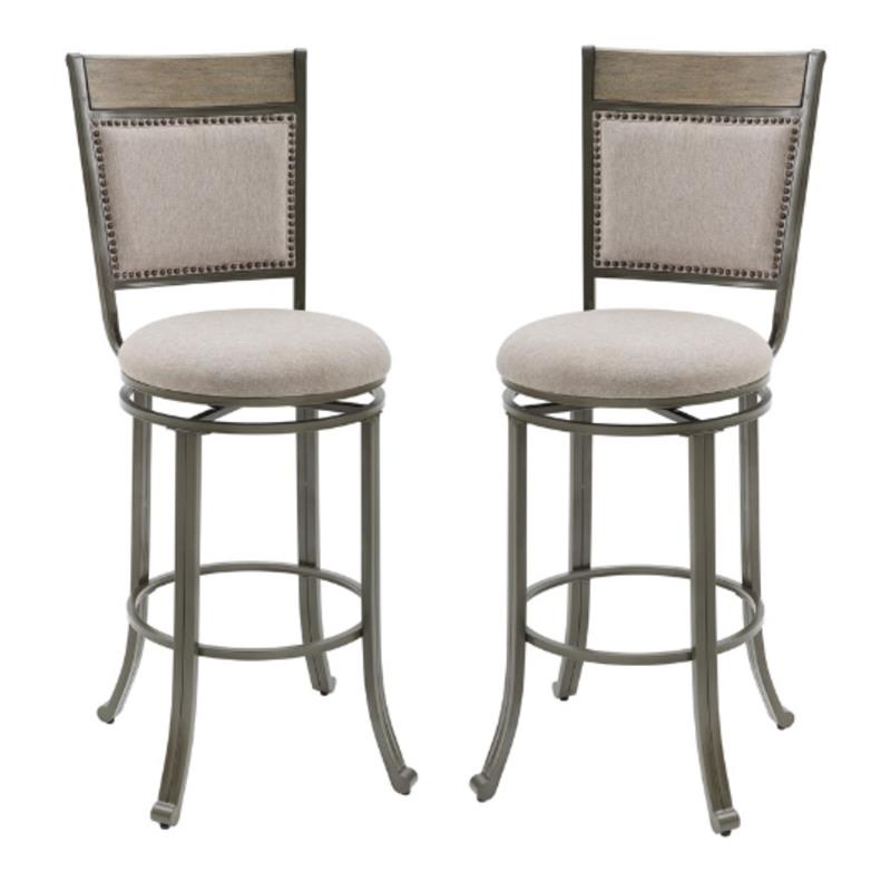 Pemberly Row Upholstered Bar Stool with Metal Base in Pewter - Set of 2