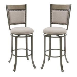 Pemberly Row Upholstered Bar Stool with Metal Base in Pewter - Set of 2
