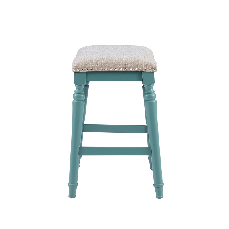 Pemberly Row Saddle Polyester Upholstery Wood Counter Stool in Blue - Set of 2