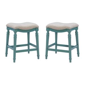 Pemberly Row Saddle Polyester Upholstery Wood Counter Stool in Blue - Set of 2
