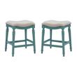 Pemberly Row Saddle Polyester Upholstery Wood Counter Stool in Blue - Set of 2