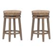 Pemberly Row Solid Wood Swivel Rush Counter Stool in Natural Brown - Set of 2