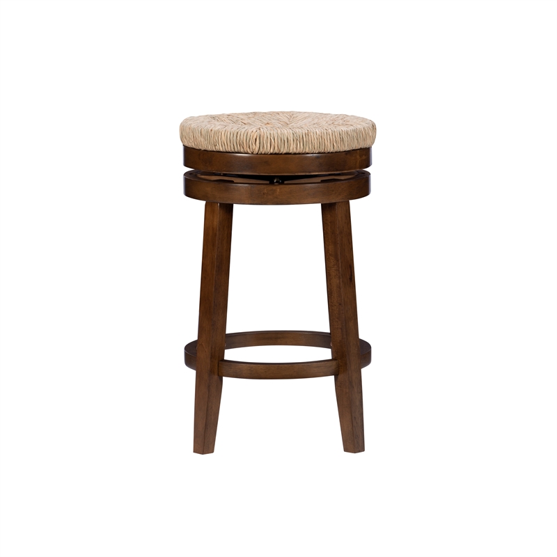 Pemberly Row Solid Wood Swivel Rush Counter Stool in Walnut Brown - Set of 2