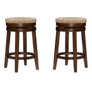 Pemberly Row Solid Wood Swivel Rush Counter Stool in Walnut Brown - Set of 2
