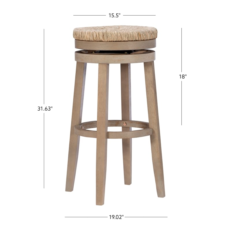 Pemberly Row Solid Wood Swivel Rush Bar Stool in Natural Brown - Set of 2