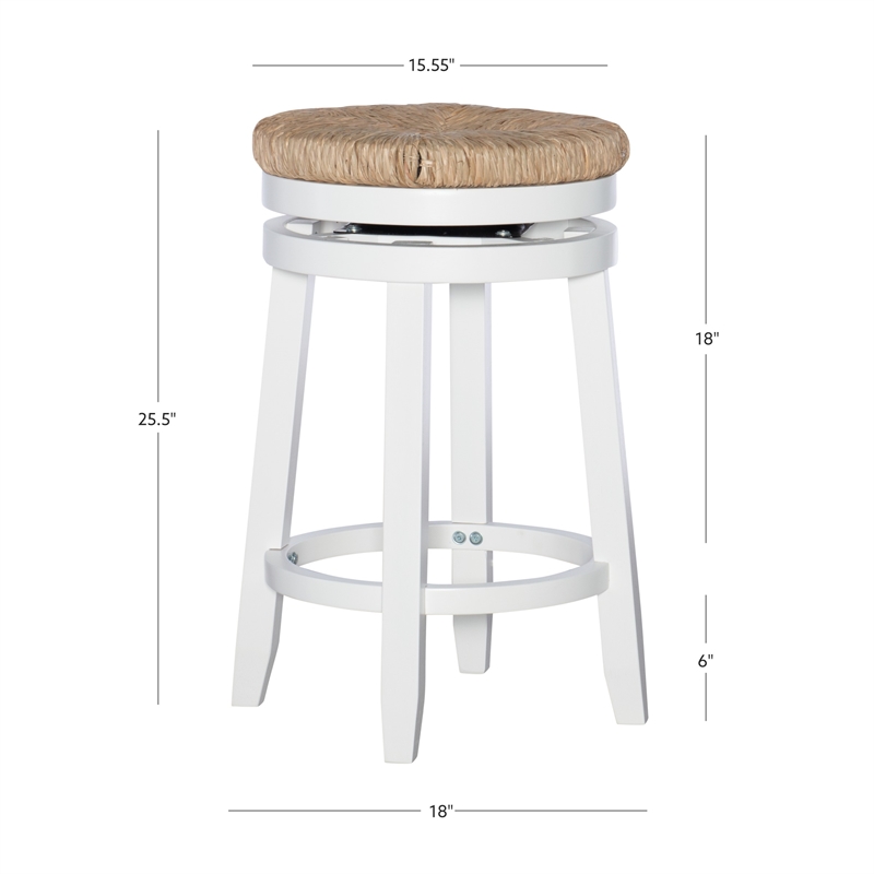 Pemberly Row Swivel Rush Wood Counter Stool in White - Set of 2