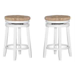 Pemberly Row Swivel Rush Wood Counter Stool in White - Set of 2