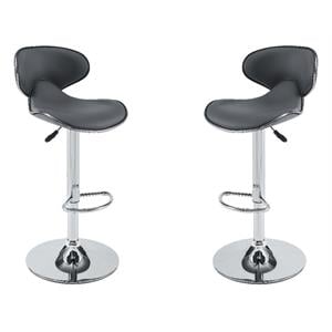 Pemberly Row Rounded Back Adjustable Metal Base BarStool in Gray - Set of 2