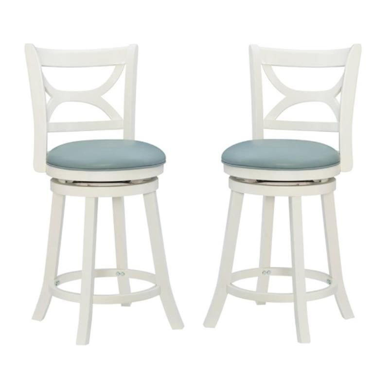 Pemberly Row Swivel Wood Counter Stool with PU Seat in Cream - Set of 2
