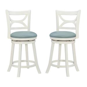 Pemberly Row Swivel Wood Counter Stool with PU Seat in Cream - Set of 2