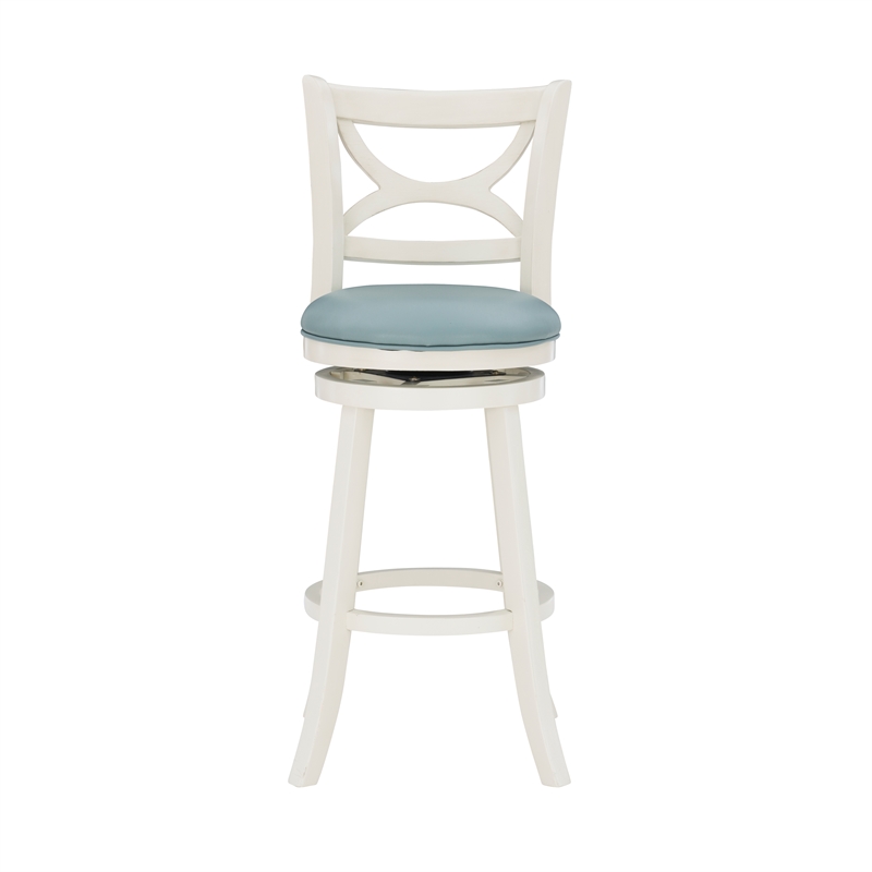 Pemberly Row Swivel Wood Bar Stool with PU Seat in Cream - Set of 2