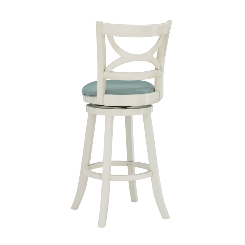Pemberly Row Swivel Wood Bar Stool with PU Seat in Cream - Set of 2