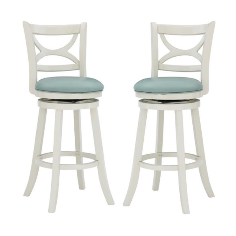 Pemberly Row Swivel Wood Bar Stool with PU Seat in Cream - Set of 2