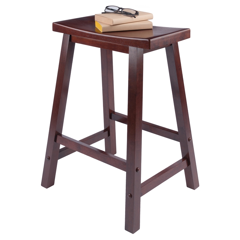 Pemberly Row Solid Wood Saddle Seat Counter Stool in Antique Walnut - Set of 2