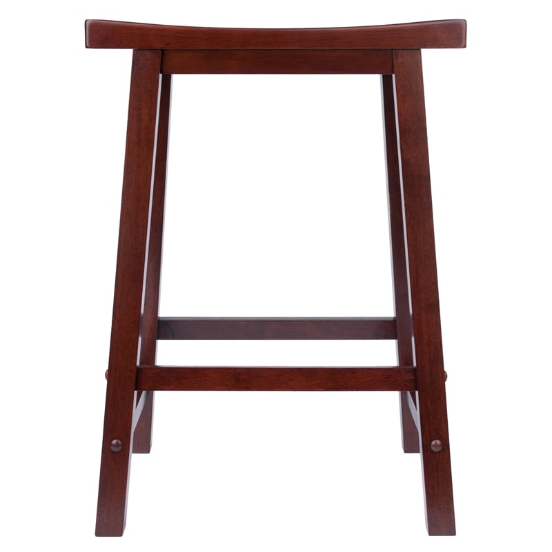 Pemberly Row Solid Wood Saddle Seat Counter Stool in Antique Walnut - Set of 2