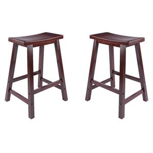 Pemberly Row Solid Wood Saddle Seat Counter Stool in Antique Walnut - Set of 2