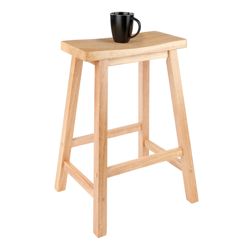 Pemberly Row Solid Wood Saddle Seat Counter Stool in Beech - Set of 2