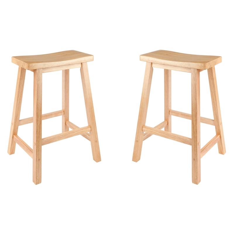 Pemberly Row Solid Wood Saddle Seat Counter Stool in Beech - Set of 2