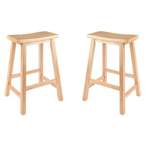 Pemberly Row Solid Wood Saddle Seat Counter Stool in Beech - Set of 2
