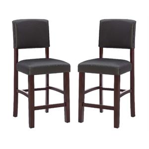 Pemberly Row 24&quot Wood Counter Stool in Espresso Brown - Set of 2