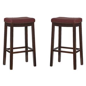 Pemberly Row 32&quot Rubberwood and PU Upholstery Bar Stool in Red - Set of 2