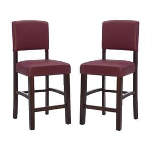 Pemberly Row 24&quot Wood Counter Stool in Dark Red Finish - Set of 2