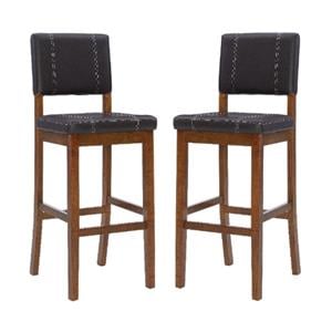 Pemberly Row 30&quot Wood Bar Stool in Dark Brown Finish - Set of 2