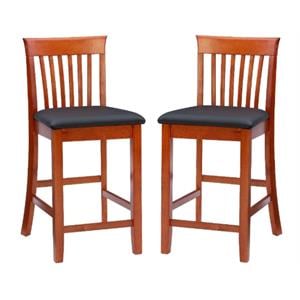 Pemberly Row 24&quot Rubberwood Counter Stool in Cherry - Set of 2