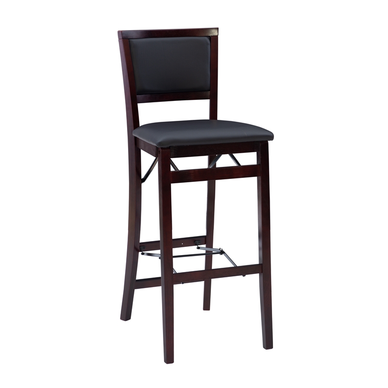 Pemberly Row Pad Back Wood Folding Bar Stool in Espresso Brown - Set of 2