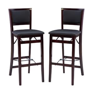 Pemberly Row Pad Back Wood Folding Bar Stool in Espresso Brown - Set of 2