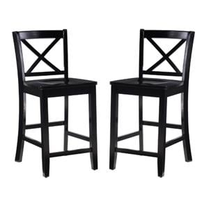 Pemberly Row 24&quot Wood Counter Stool in Black Finish - Set of 2