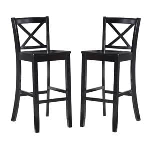 Pemberly Row 30&quot Stationary Seat Wood Bar Stool in Black - Set of 2