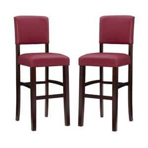 Pemberly Row 30&quot Wood and Fabric Bar Stool in Dark Red - Set of 2