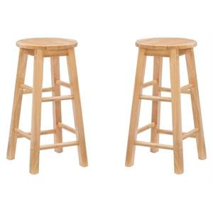 Pemberly Row 24&quot Backless Wood Counter Stool in Natural Brown - Set of 2