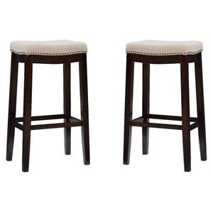Pemberly Row 30&quot Wood Bar Stool in Dark Walnut Brown - Set of 2
