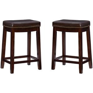 Pemberly Row 26&quot Wood Counter Stool in Brown Finish - Set of 2
